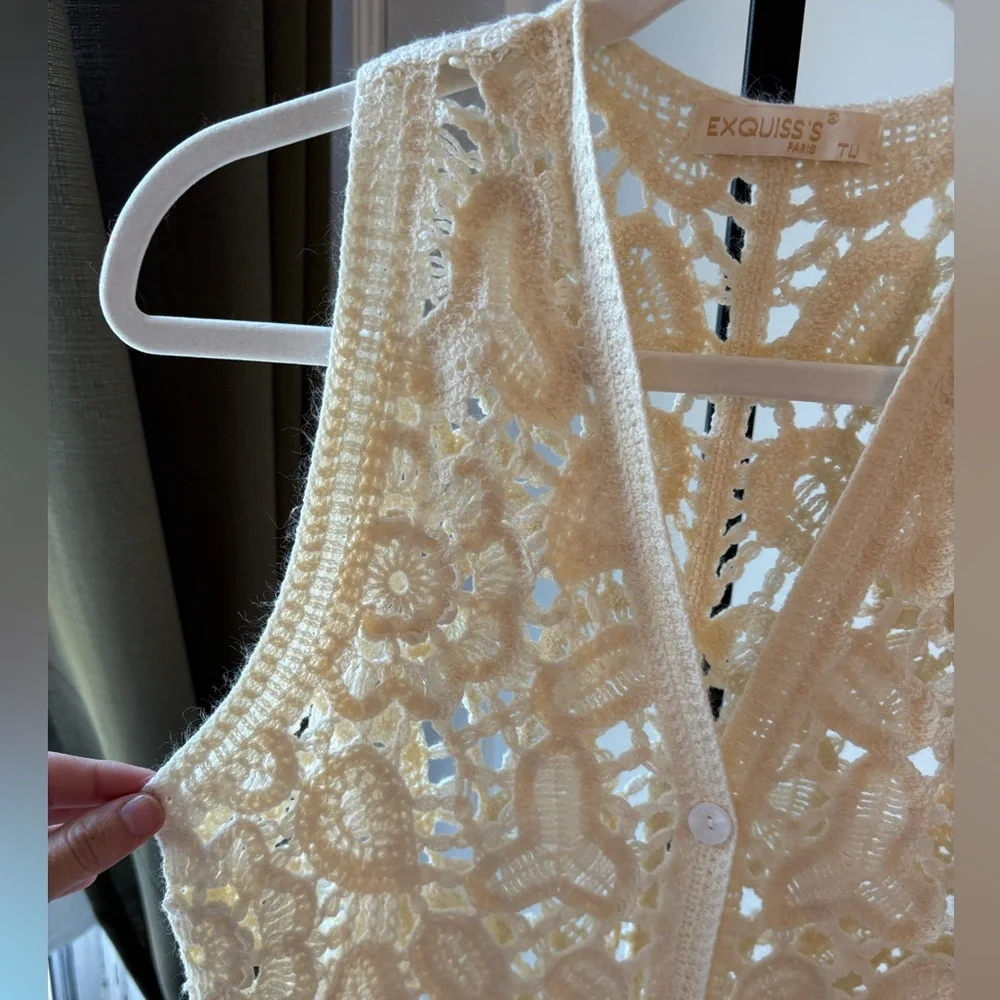 Y2K Fairy Floral Long Crochet Cardigan Vest | Small - Picture 5 of 8